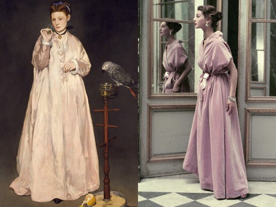 Manet, Donna con pappagallo, 1866; Balenciaga 1955