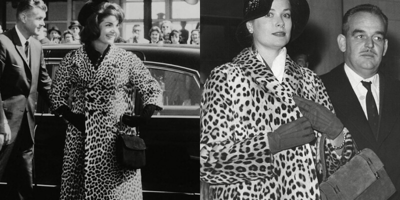 grace kelly e jackie kennedy con addosso cappotti leopardati