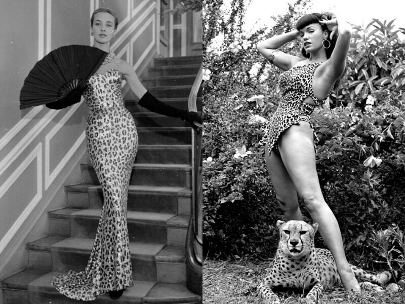 una modella di dior e betty page in stampa leopardo