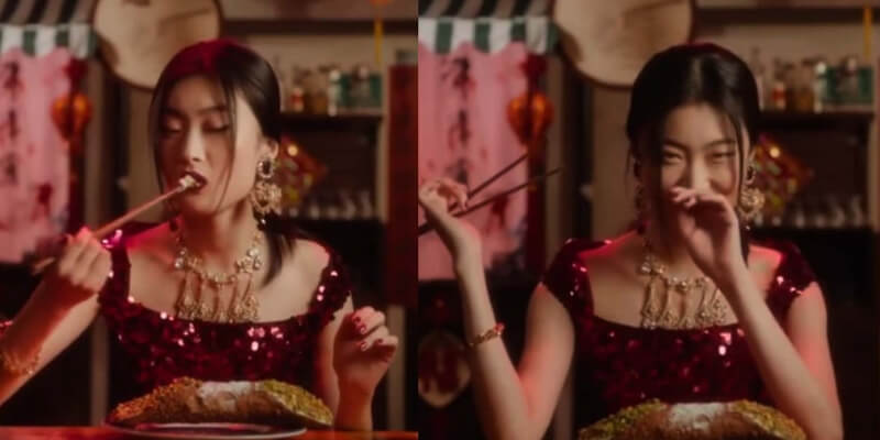 modella con cannolo negli spot cinesi di dolce&gabbaba