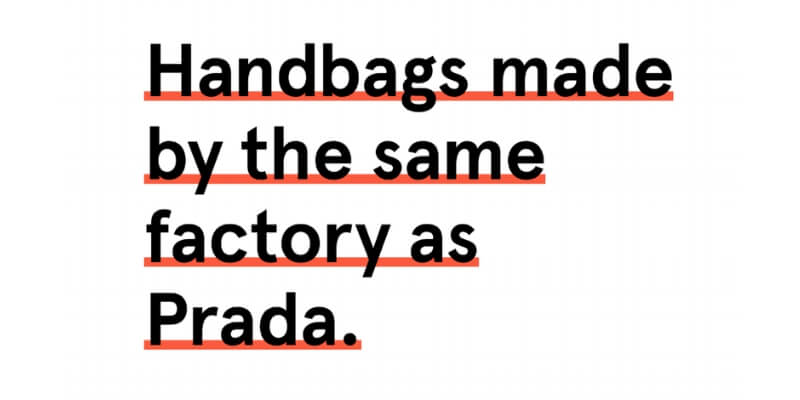 il claim di italic che propone borse fatte dalle stesse aziende di prada