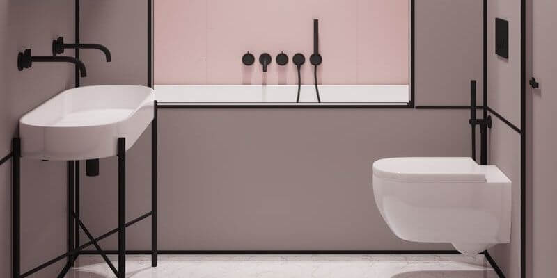 un bagno di design rosa e nero